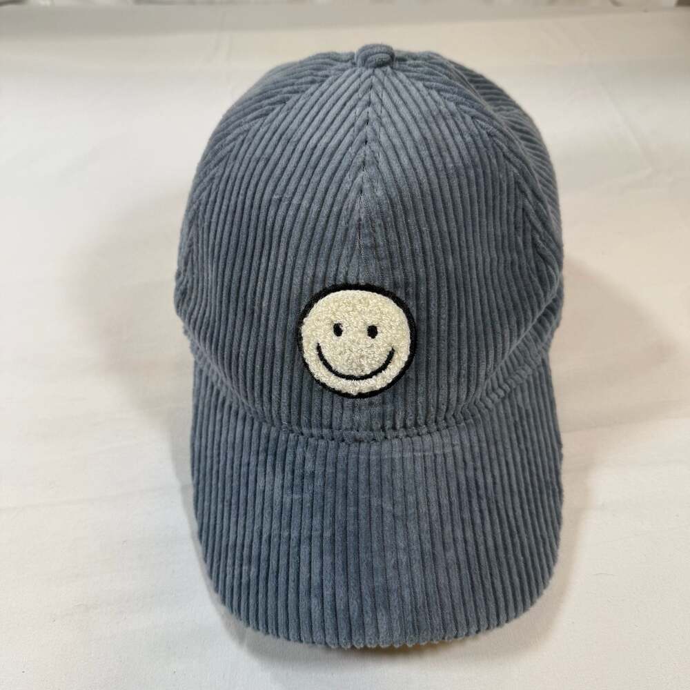 David and Young Blue Corduroy Smiley Face Baseball Cap One Size